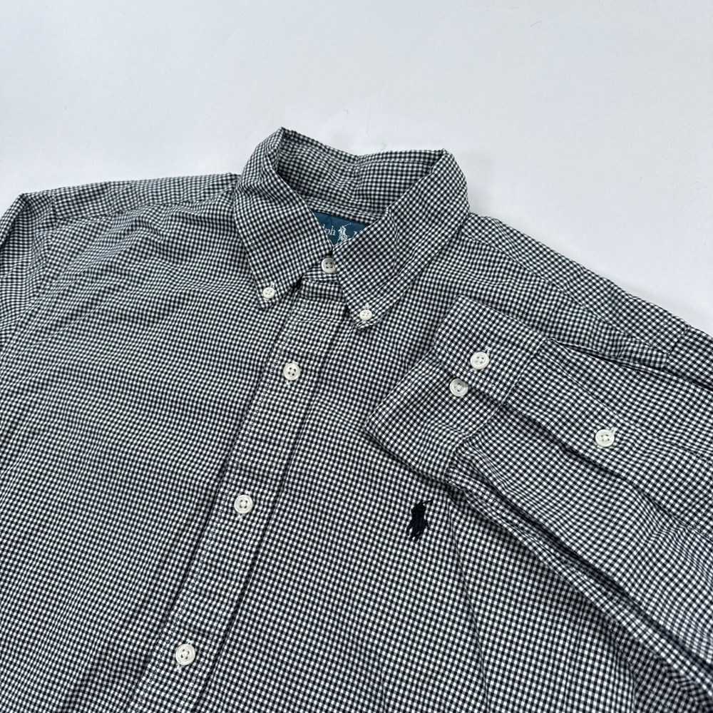 Ralph Lauren Mens Shirt 15 32/33 Black White Gingham Classic Fit Button Down